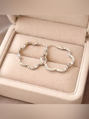 Sterling Silver Flower Hoop Earrings - 925 Silver